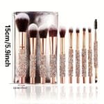 10Pcs Luxury Makeup Brush Set Diamond Rivet Handle Design Crystal Makeup Brush, For Face And Eye Makeup Brush Professional Foundation Concealer Eye Shadow Makeup Tool - Image 6