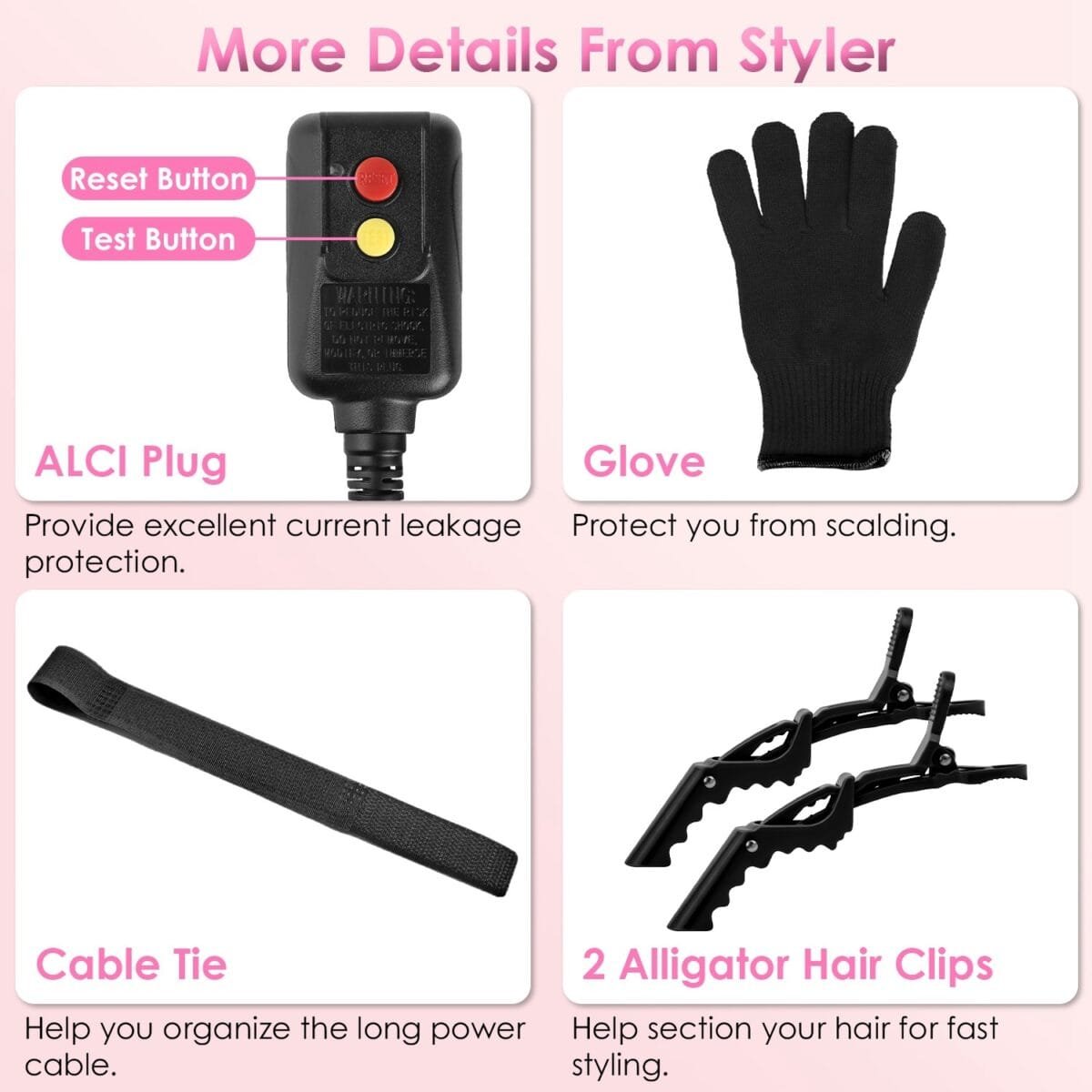 1Pc 5 In 1 Hot Air Styler Straightener Curler Dryer Automatic Wrap Styler Hair Dryer Brush Set With 3 Temp Settings ALCI Plug Glove Cable Tie 2 Alligator Hair Clips - Image 4