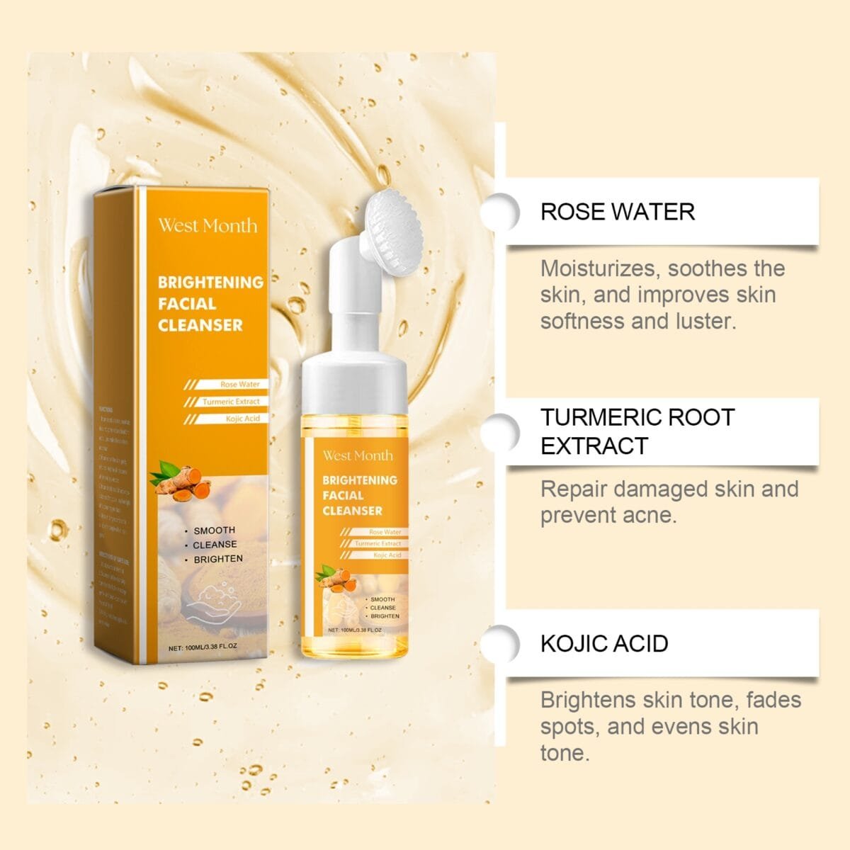 West Month Turmeric Cleanser Gently Cleanses Facial Skin, Moisturizes And Beauty Skin Refreshing, Clean And Not Tight - Image 4