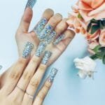GGddsha Full Diamond Duck Nails Medium Square ReusablePMMA Acrylic Nails Handmade Full Coverage Deluxe 3DCrystal Fake Nail With Box Gift For Women,Aurora Edge - Image 5