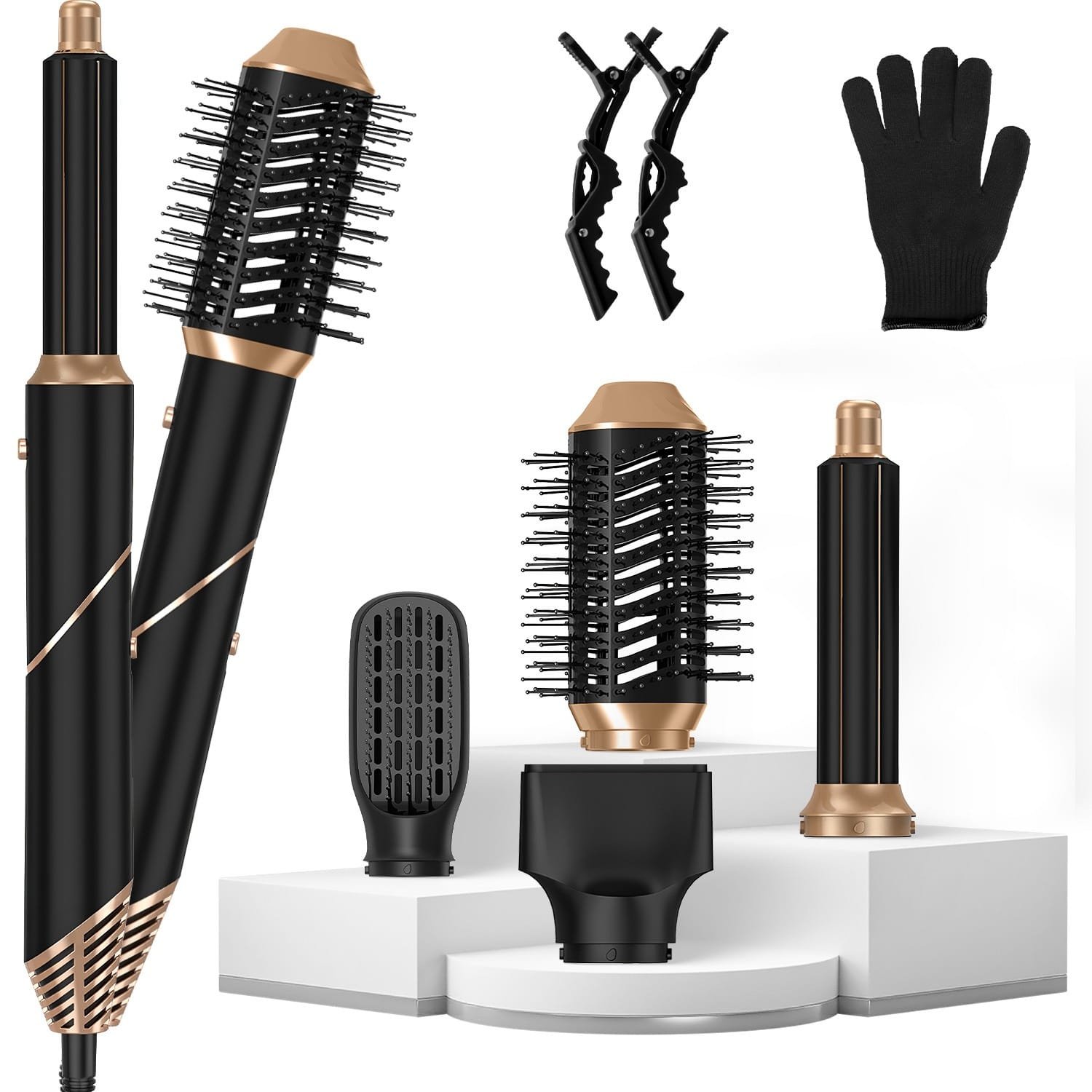 6df13567-d89f-45cf-8f74-f8fb7263efbe.jpg 1Pc 5 In 1 Hot Air Styler Straightener Curler Dryer Automatic Wrap Styler Hair Dryer Brush Set With 3 Temp Settings ALCI Plug Glove Cable Tie 2 Alligator Hair Clips - Image 1