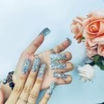 GGddsha Full Diamond Duck Nails Medium Square ReusablePMMA Acrylic Nails Handmade Full Coverage Deluxe 3DCrystal Fake Nail With Box Gift For Women,Aurora Edge - Image 4