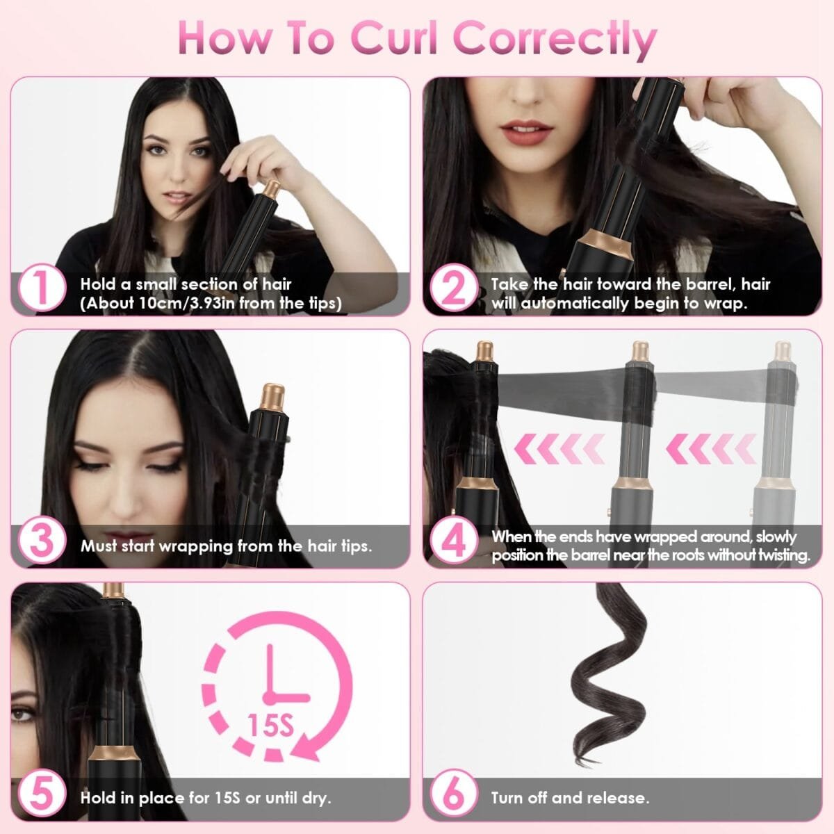 1Pc 5 In 1 Hot Air Styler Straightener Curler Dryer Automatic Wrap Styler Hair Dryer Brush Set With 3 Temp Settings ALCI Plug Glove Cable Tie 2 Alligator Hair Clips - Image 6