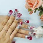 GGddsha Vermilion Duck Nails Medium Square Fake Nailswith Stars Butterflies Snake Designs Handmade Pmmaacrylic Glossy Reusable Fake NailsScarlet Serpent Eclat - Image 5