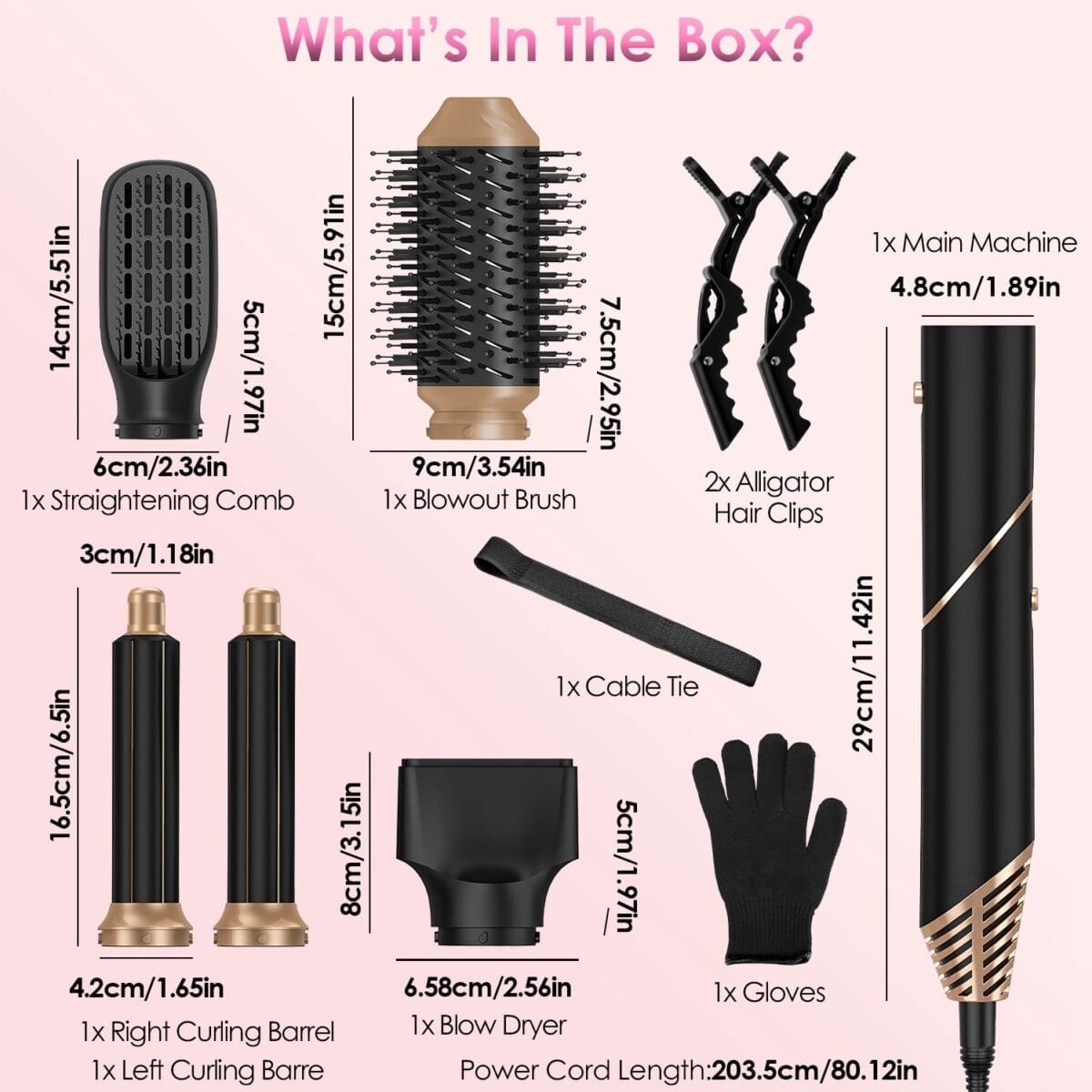 1Pc 5 In 1 Hot Air Styler Straightener Curler Dryer Automatic Wrap Styler Hair Dryer Brush Set With 3 Temp Settings ALCI Plug Glove Cable Tie 2 Alligator Hair Clips - Image 10