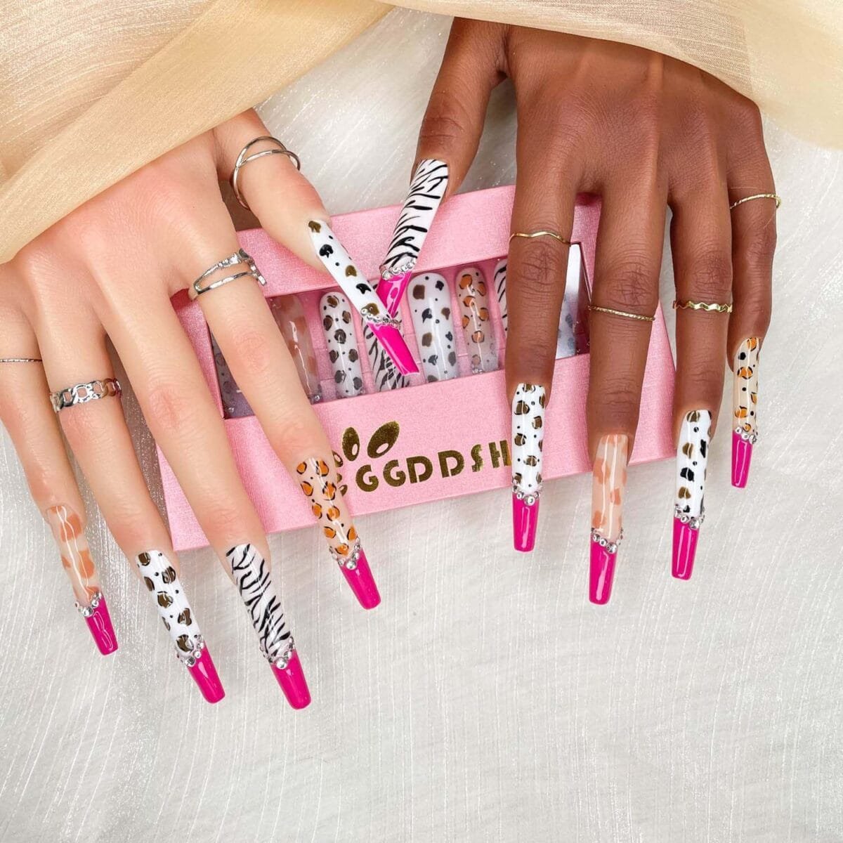 GGDDSHA Nails 10pcs Handmade Press On Nails -GlitterGold Diamond Extra Long Stiletto Reusable Gel UV FinishedFalse Nails, Designer Fashion 3D Hand-painted Nails ,Diamond Zebra - Image 10