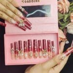GGddsha Long Handmade PMMA Acrylic Nails Red WithSnowflake Rhinestone Bell Design Reusable Full CoverageFalse Nail Ladies False Nail Set,Lumiere Neige - Image 5
