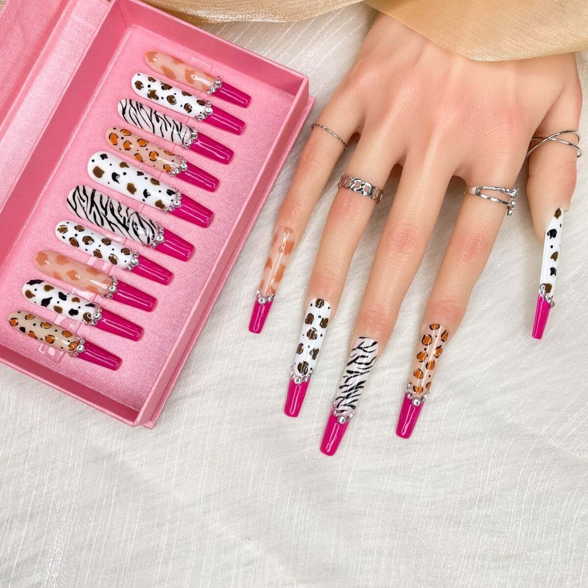 GGDDSHA Nails 10pcs Handmade Press On Nails -GlitterGold Diamond Extra Long Stiletto Reusable Gel UV FinishedFalse Nails, Designer Fashion 3D Hand-painted Nails ,Diamond Zebra - Image 6